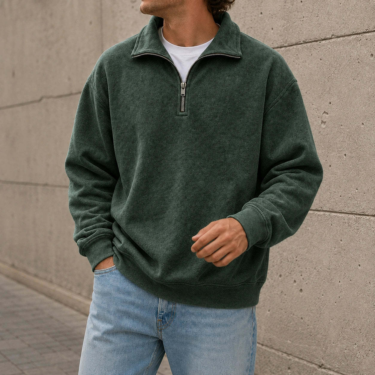 Men's Stylish Casual Everyday Cotton Long-sleeved Half-zip Sweatshirt
