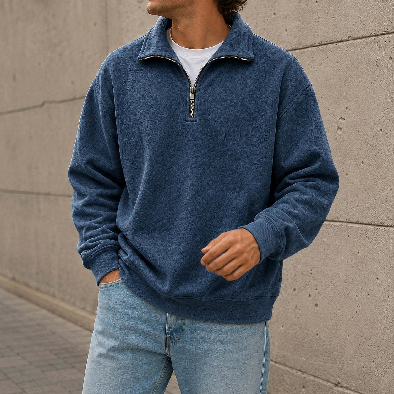 Men's Stylish Casual Everyday Cotton Long-sleeved Half-zip Sweatshirt