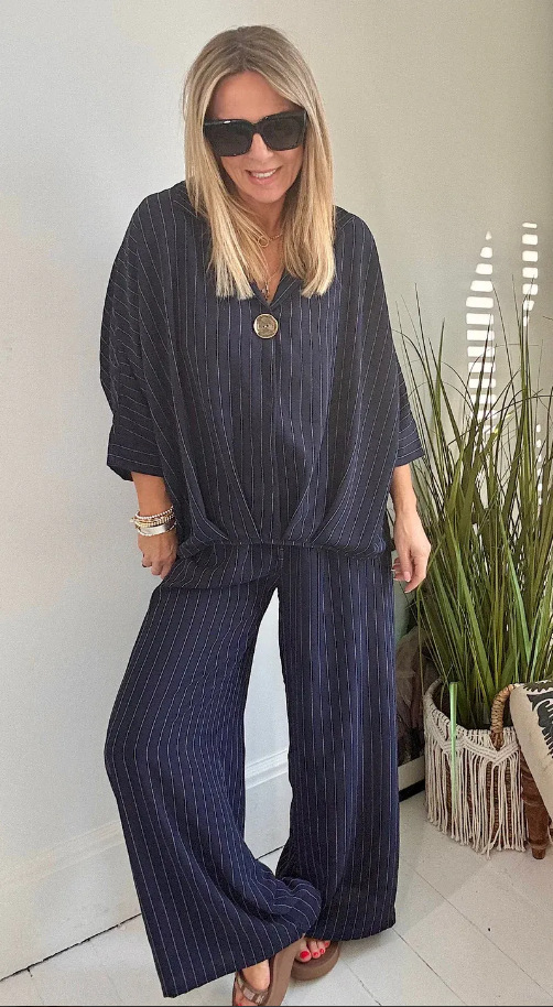 Women's Cotton & linen casual striped suit pants with pocket