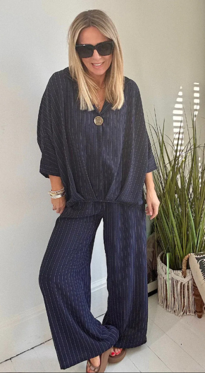 Women's Cotton & linen casual striped suit pants with pocket