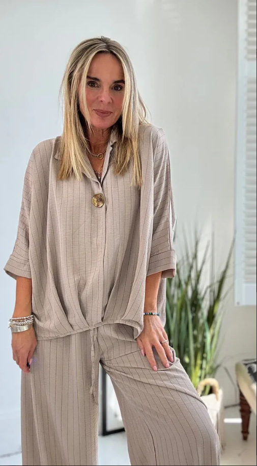 Women's Cotton & linen casual striped suit pants with pocket