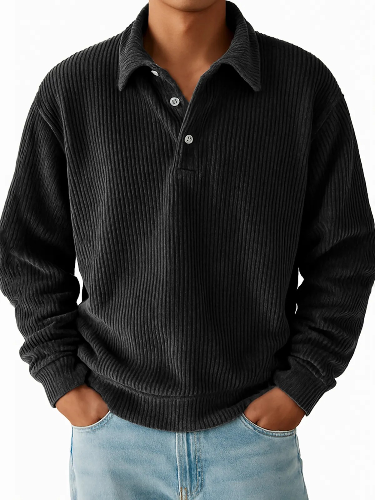 Retro Corduroy Zip-up Polo Shirt