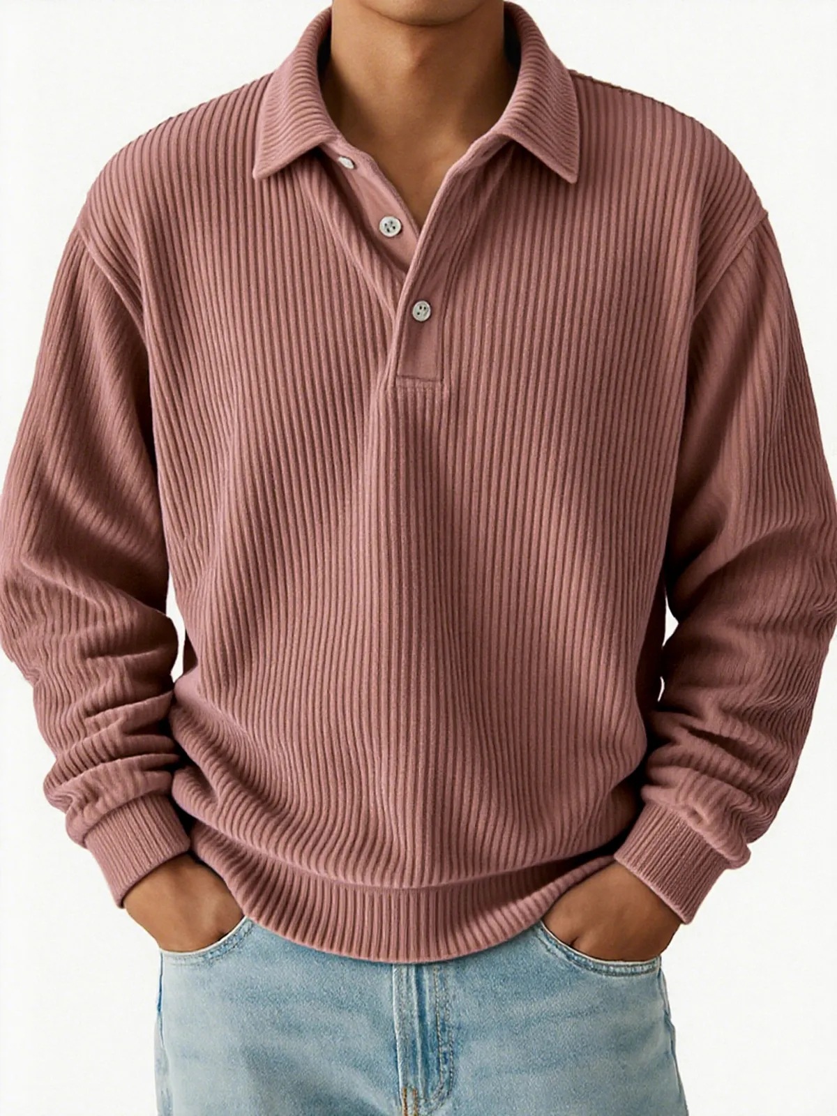 Retro Corduroy Zip-up Polo Shirt