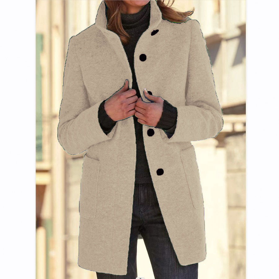 Women's retro solid button stand collar woolen coat🔥Limited Time Offer 50% OFF🔥