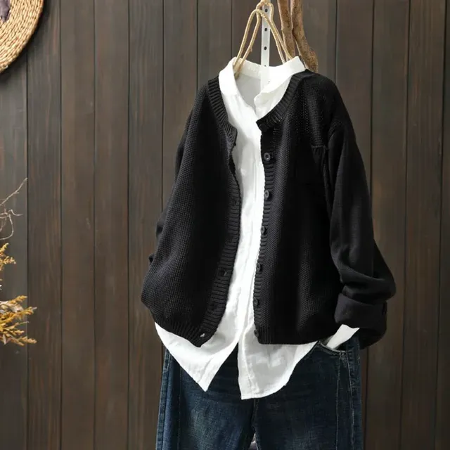 Fashion Women Vintage Solid Cardigans Sweaters Autumn Winter Streetwear Long Sleeve Pockets All-match Loose Casual Knitted Coats