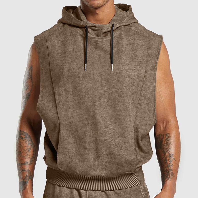Distressed Floral Sleeveless Hooded Top