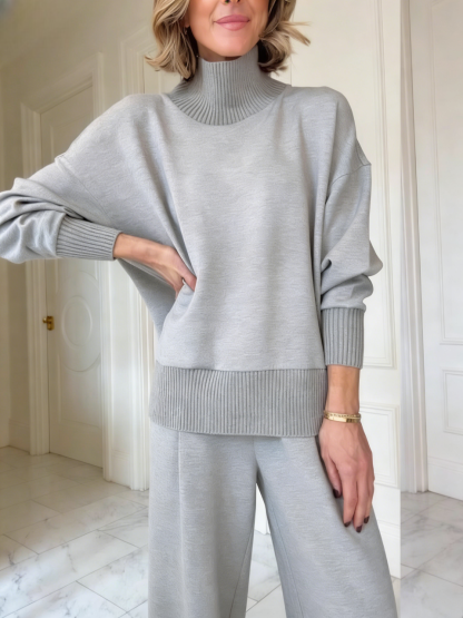 💥2025 DISCOUNT SALES 52% 🔥High-Neck Ribbed 2-Piece Crew Neck Sweatshirt Set