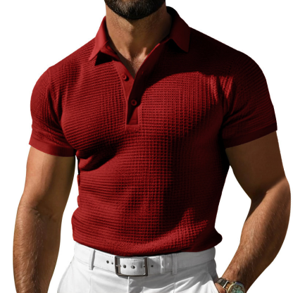 Button Waffle Polo T-shirt