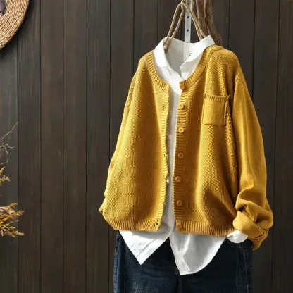 Fashion Women Vintage Solid Cardigans Sweaters Autumn Winter Streetwear Long Sleeve Pockets All-match Loose Casual Knitted Coats