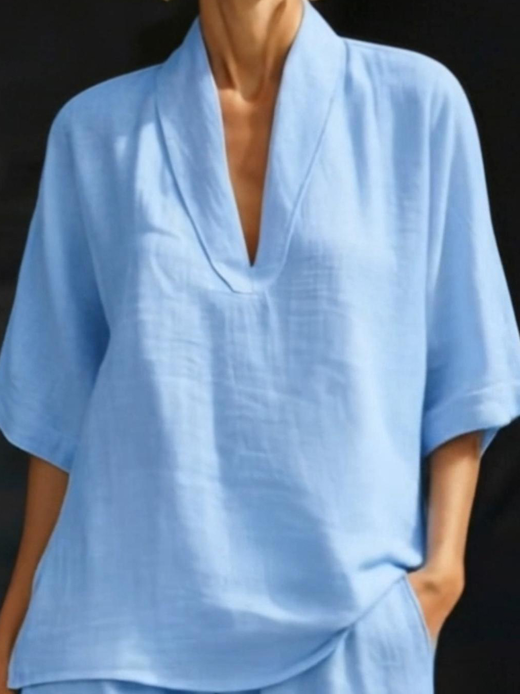 💝💝Women's Minimalist Cozy V-neck Shirt And Shorts Linen Cotton Two-piece Set
