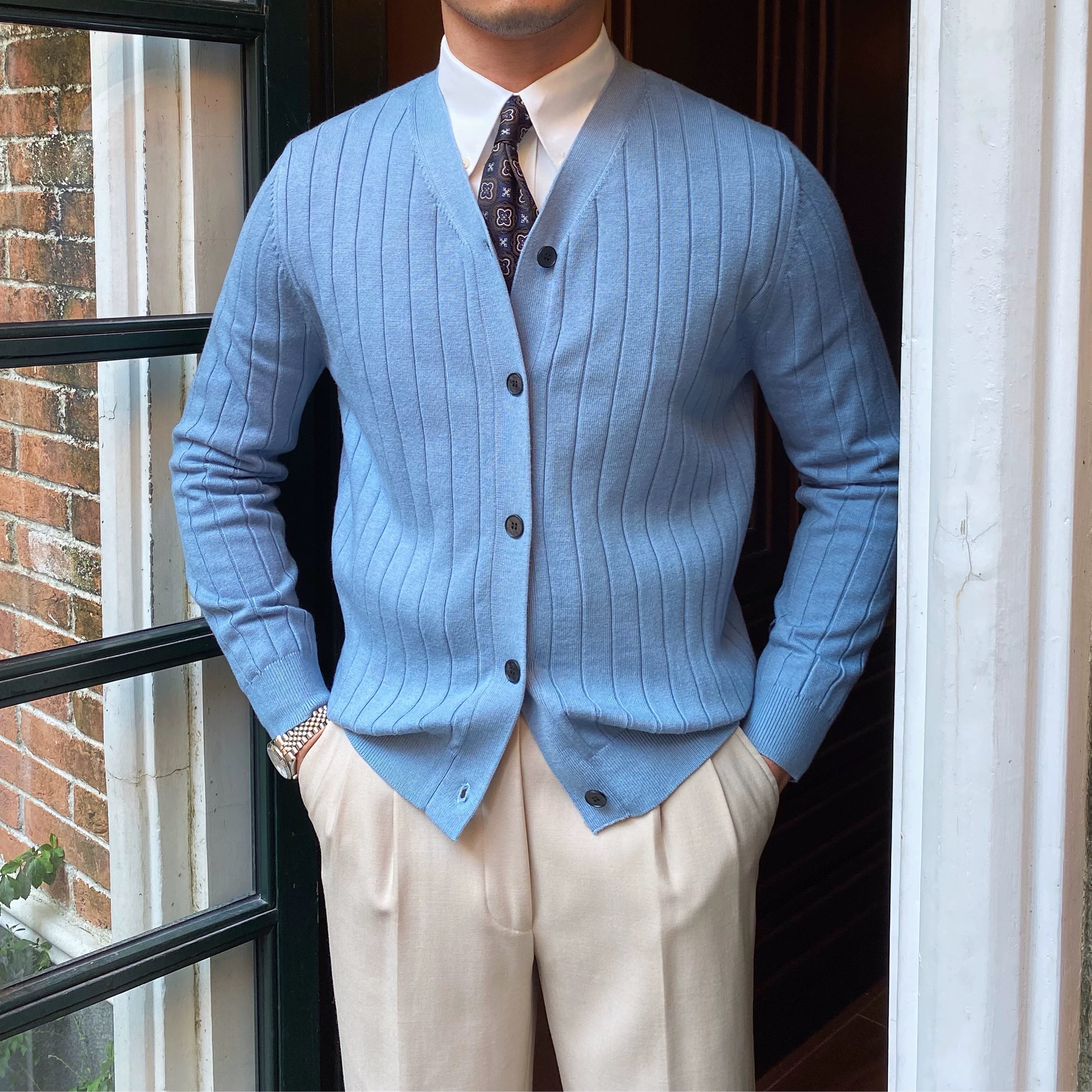 2025 Men's Business Knit Cardigan Casual V-neck Button Sweater