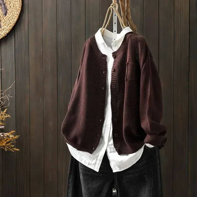Fashion Women Vintage Solid Cardigans Sweaters Autumn Winter Streetwear Long Sleeve Pockets All-match Loose Casual Knitted Coats