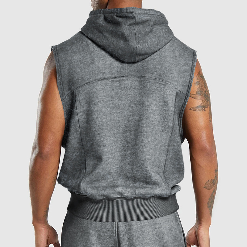 Distressed Floral Sleeveless Hooded Top