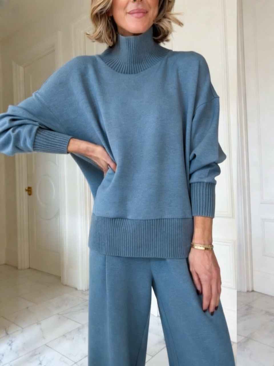 💥2025 DISCOUNT SALES 52% 🔥High-Neck Ribbed 2-Piece Crew Neck Sweatshirt Set