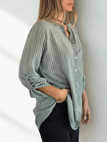 Striped sequined casual loose shirt