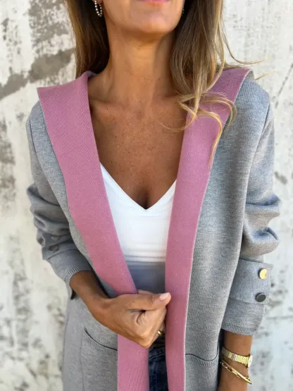 Women's Color Block Open Front Hooded Coat