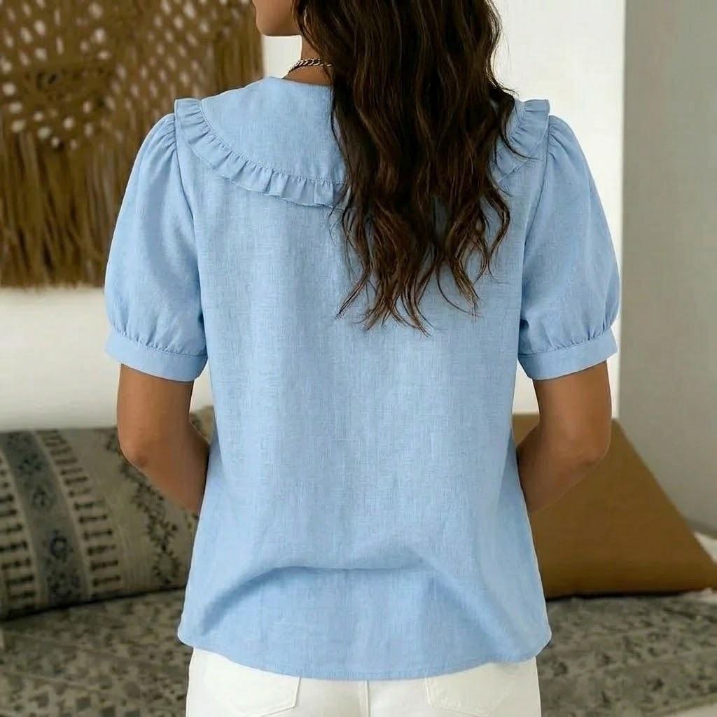 Women’s Ruffled Peter Pan Collar Linen Blouse