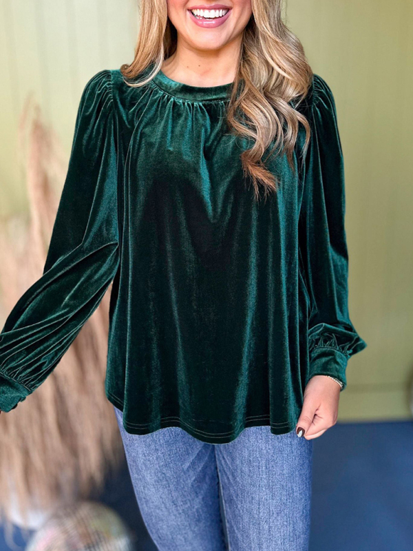 Burgundy Velvet Long Peasant Sleeve Top