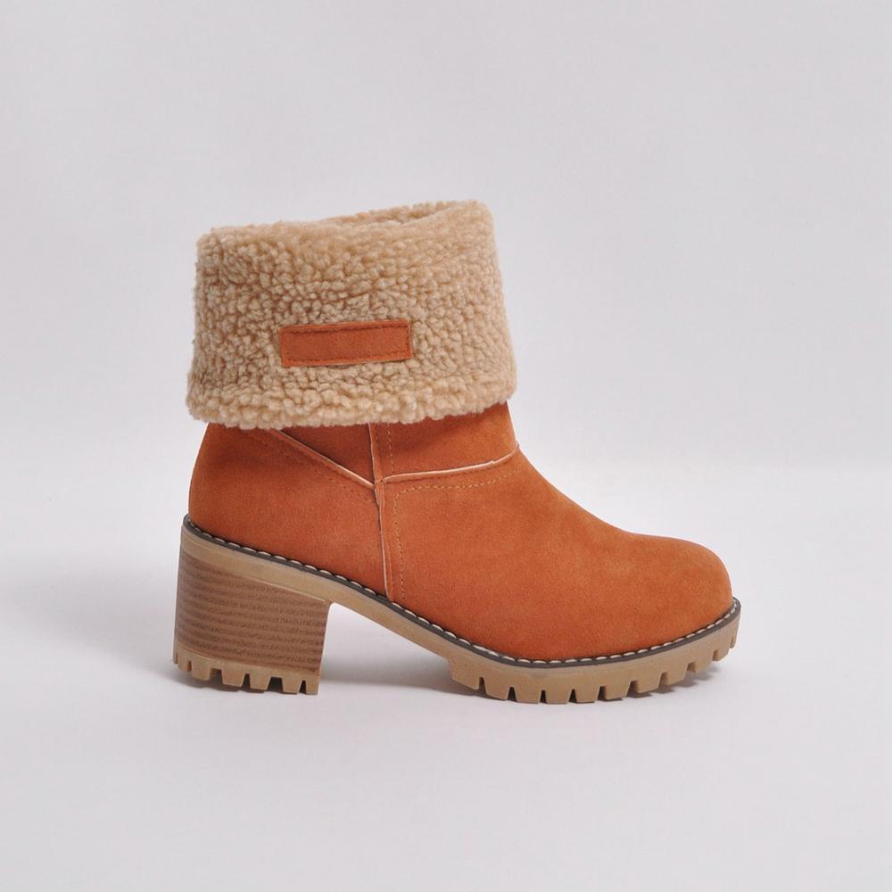 Women's fur lining snow boots block heel non-slip winter boots ankle snow boots