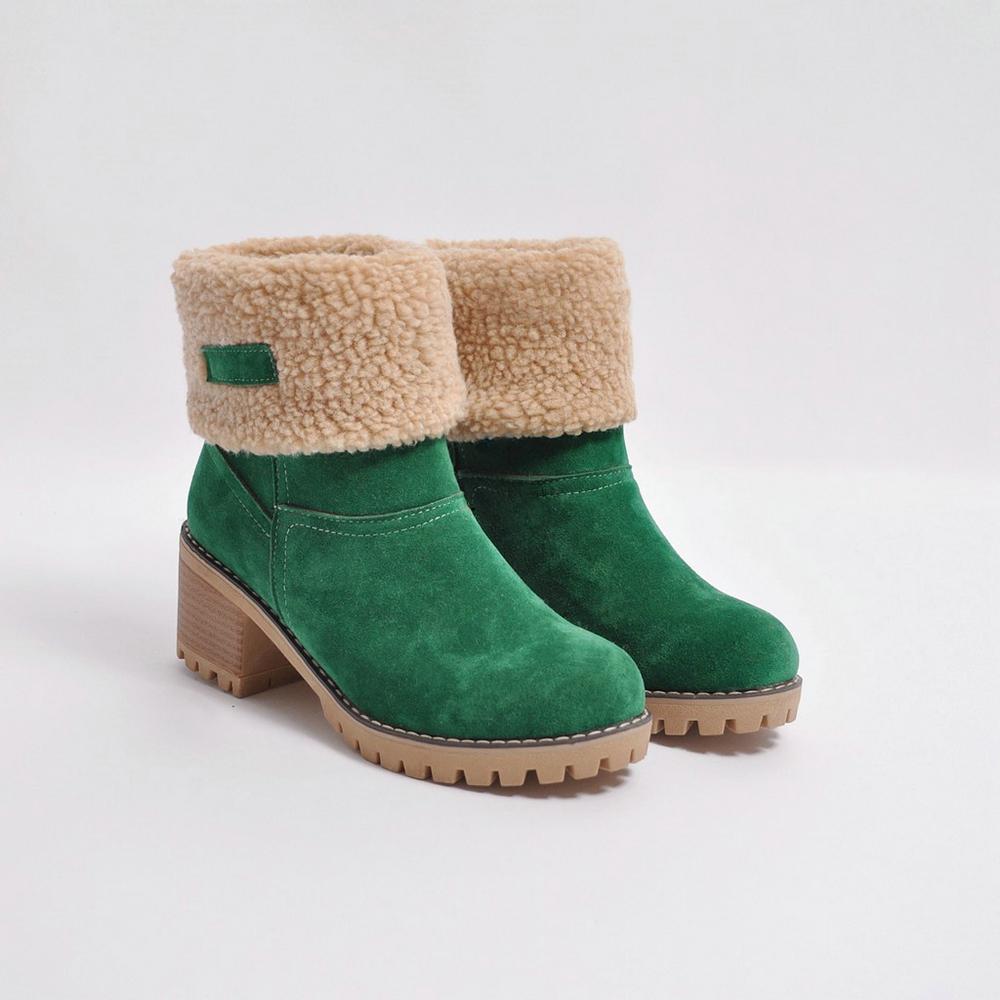 Women's fur lining snow boots block heel non-slip winter boots ankle snow boots