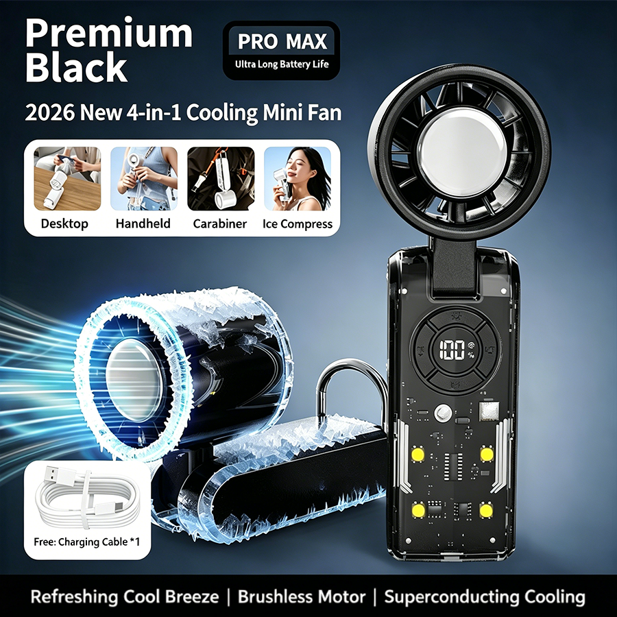 🔥2026 Refrigeration Handheld Turbo Fan, 3600mAh Battery Operated, Up to 12 Working Hours, 199-Level Stepless Control with Digital Display, 5-in-1 Handheld/Neck/Desktop Cooling Fan for Travel, Dorm & Office🎁-JKL