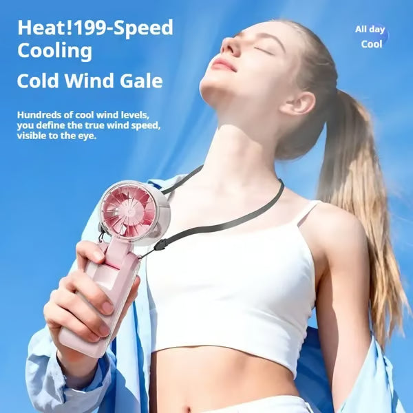 🔥2026 Refrigeration Handheld Turbo Fan, 3600mAh Battery Operated, Up to 12 Working Hours, 199-Level Stepless Control with Digital Display, 5-in-1 Handheld/Neck/Desktop Cooling Fan for Travel, Dorm & Office🎁-JKL