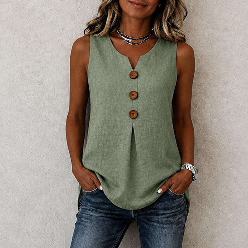 Three-Button Sleeveless Solid Color Tank Top