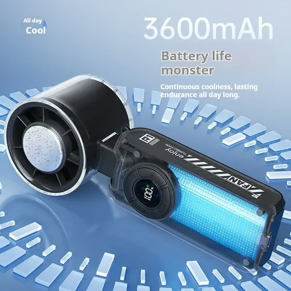 🔥2026 Refrigeration Handheld Turbo Fan, 3600mAh Battery Operated, Up to 12 Working Hours, 199-Level Stepless Control with Digital Display, 5-in-1 Handheld/Neck/Desktop Cooling Fan for Travel, Dorm & Office🎁-JKL