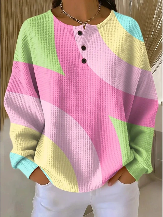 Women's Pullover Sweatshirt Geometric Fashion Streetwear Long Sleeve Crew Neck Regular Tops