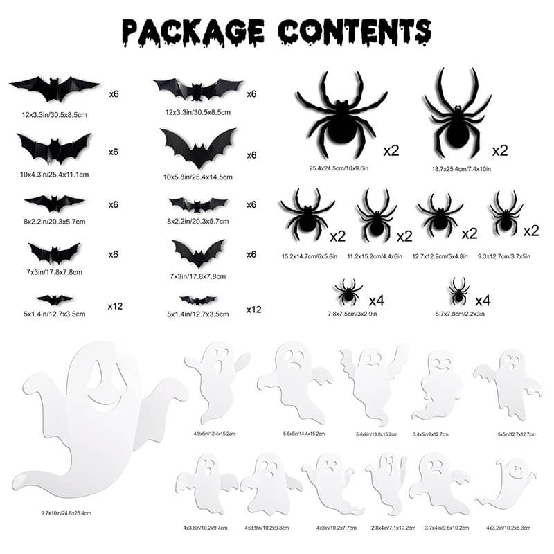 104PCS Halloween 3D Lighted Bats / SpiderWall Decors