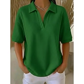 Multi Packs 2pcs Women's Waffle T-shirt Polo Shirts Tee Waffle Knit Tops Plain Fashion Basic Classic Short Sleeve Shirt Collar Regular Tops Casual Daily Beach Yellow+Orange