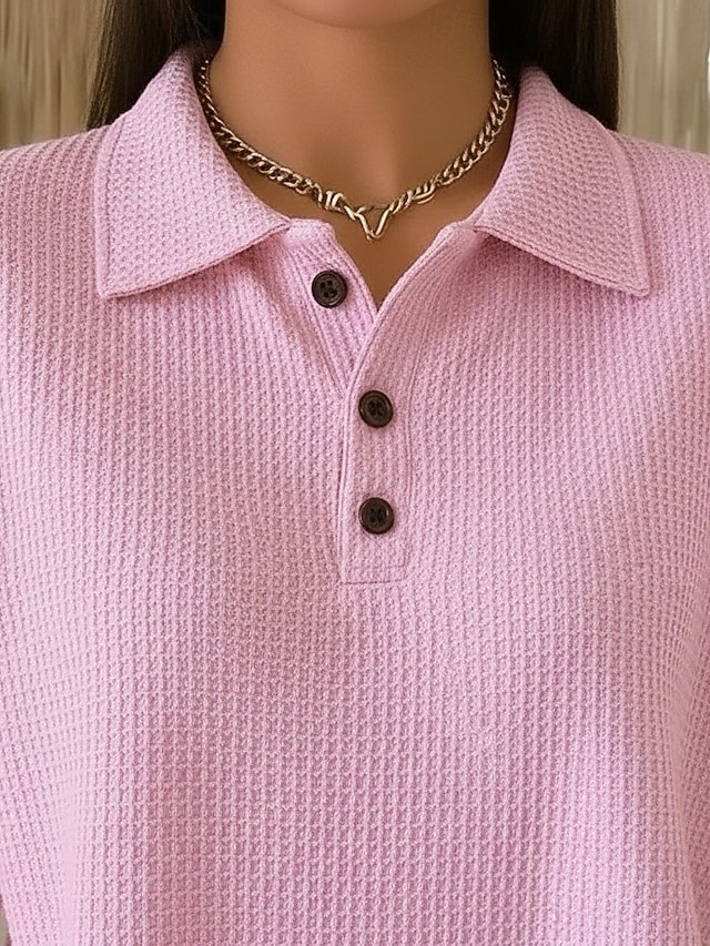 Women's Waffle Shirt Solid Color Elegant Active Vacation Half Sleeve V Neck Long Tops Daily Outdoor Streetwear