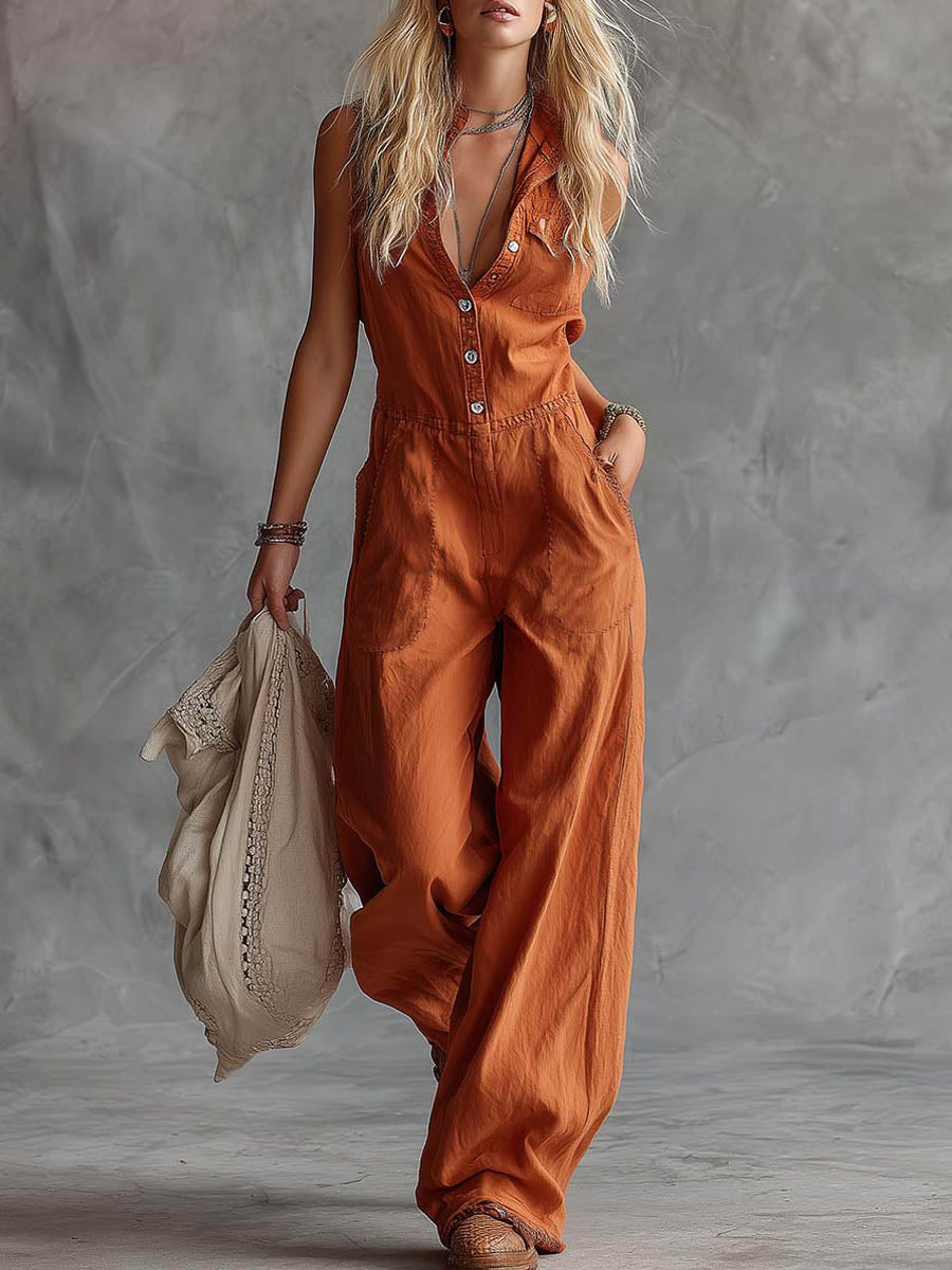 Casual Cotton and Linen Jumpsuit