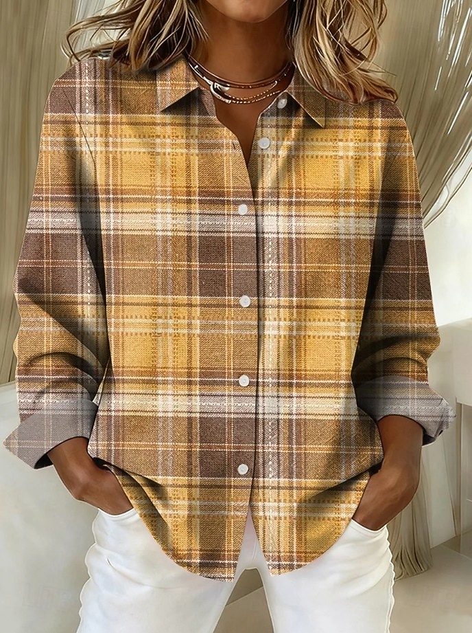 Women's Shirt Blouse Patchwork Buttons Print Graphic Geometric Plaid Vintage Daily Stylish Long Sleeve Shirt Collar Regular Tops