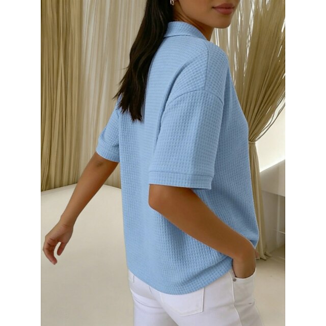 Multi Packs 2pcs Women's Waffle T-shirt Polo Shirts Tee Waffle Knit Tops Plain Fashion Basic Classic Short Sleeve Shirt Collar Regular Tops Casual Daily Beach Yellow+Orange