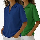 Multi Packs 2pcs Women's Waffle T-shirt Polo Shirts Tee Waffle Knit Tops Plain Fashion Basic Classic Short Sleeve Shirt Collar Regular Tops Casual Daily Beach Yellow+Orange