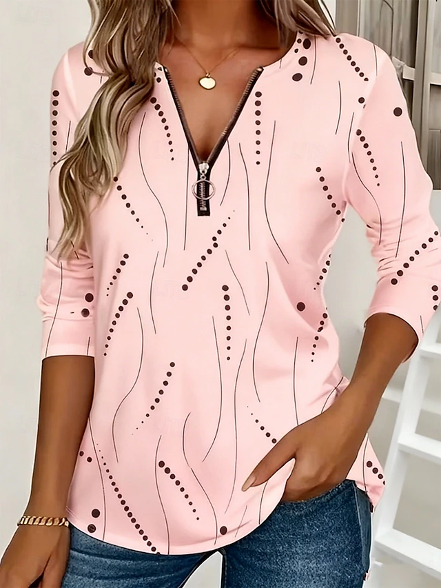 Women's T Shirt Zipper Print Graphic Geometric Vintage Fashion Stylish Long Sleeve Crew Neck V Neck Regular Tops