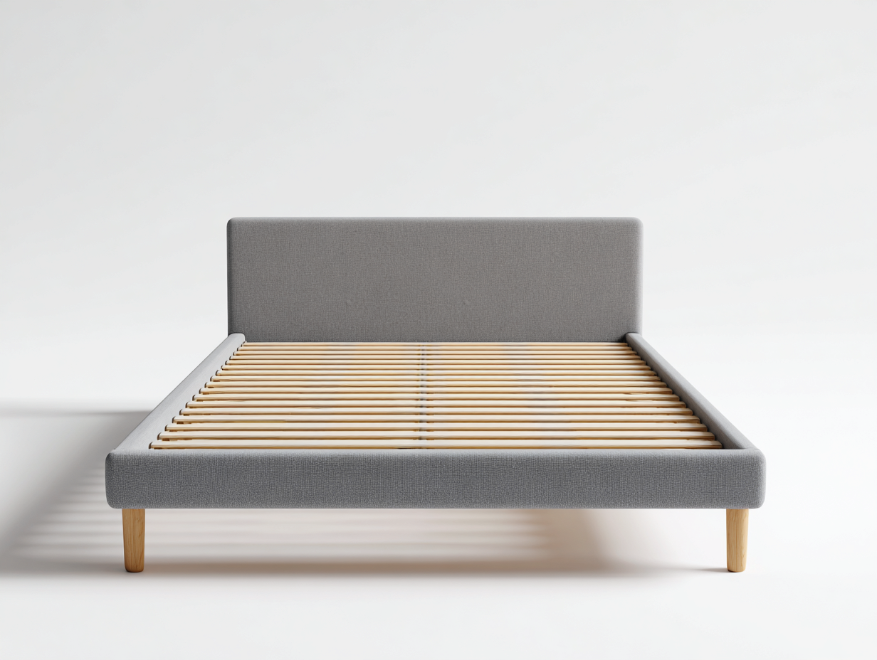 Letto matrimoniale - tessuto-legno - 216 x 172 x 96 cm - grigio chiaro - stile minimalista-Ziriainterior