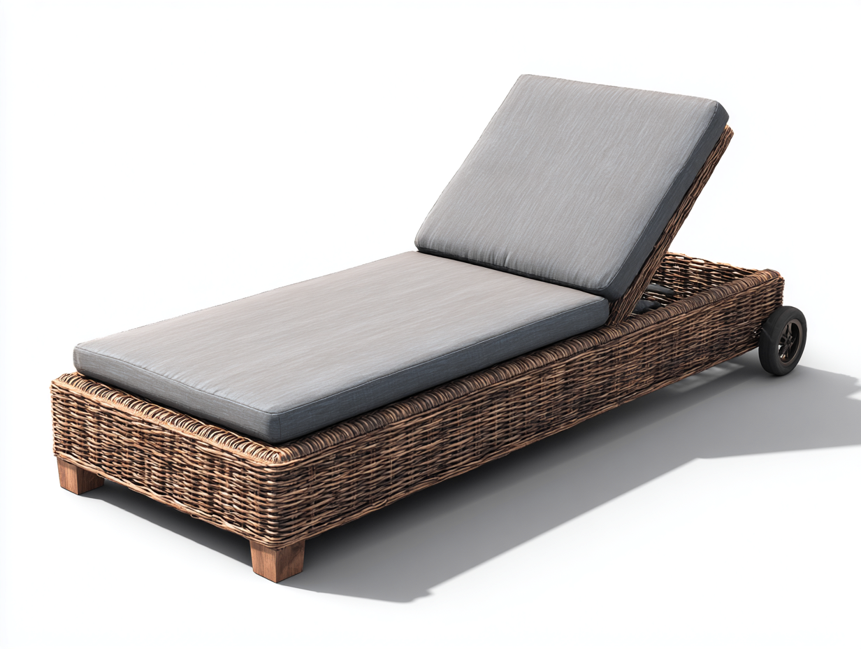 Lettino prendisole - Rattan sintetico-Legno-Tessuto - 198x72x34 cm - Grigio-Marrone - Stile da giardino-Ziriainterior