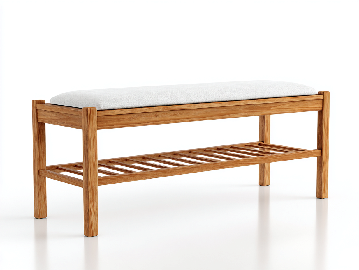 Panche da giardino - Legno-Tessuto - 124x39x52 cm - Naturale-Bianco - Stile minimalista-Ziriainterior