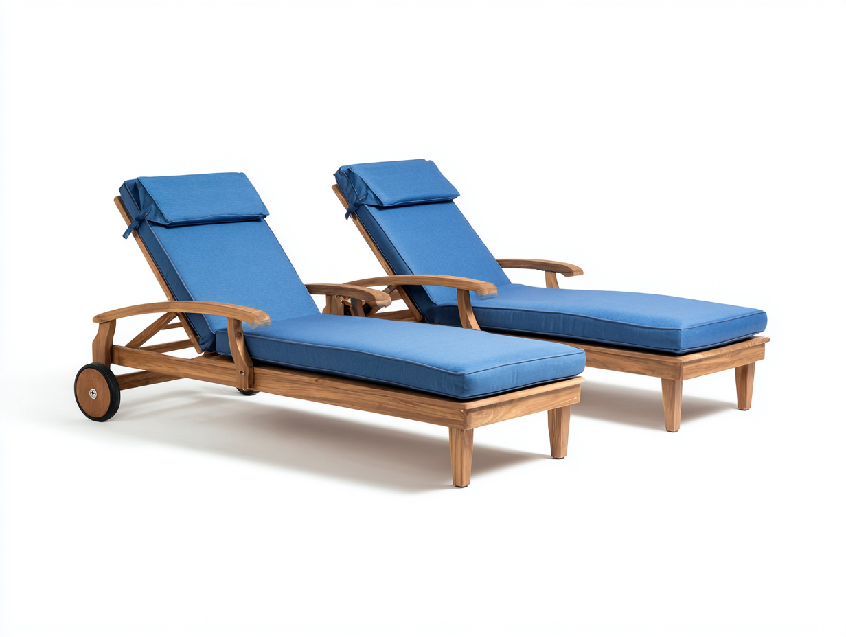 Lettino prendisole - Legno-Tessuto - 201x74x36 cm - Blu-Marrone - Stile da giardino-Ziriainterior