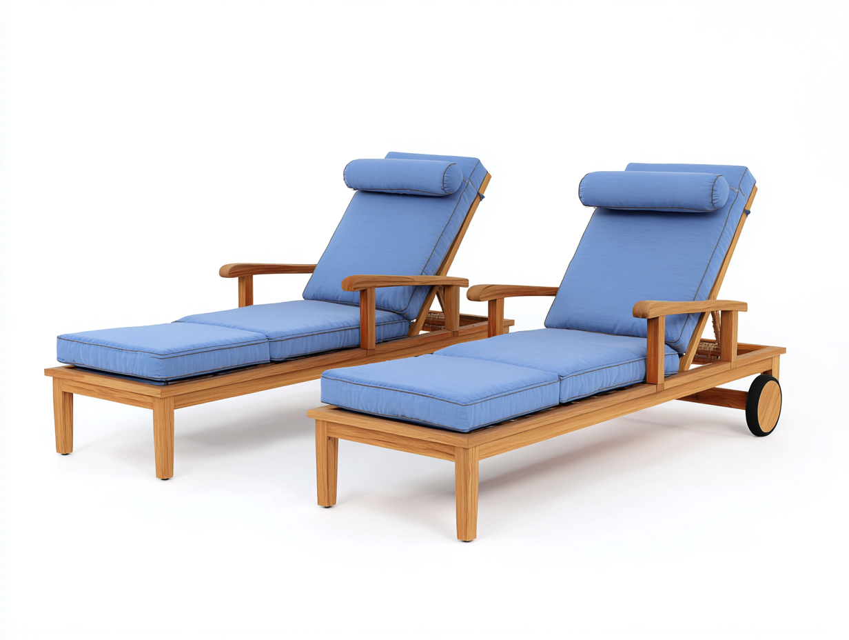 Lettino prendisole - Legno-Tessuto - 205x72x36 cm - Blu-Marrone - Stile da giardino-Ziriainterior