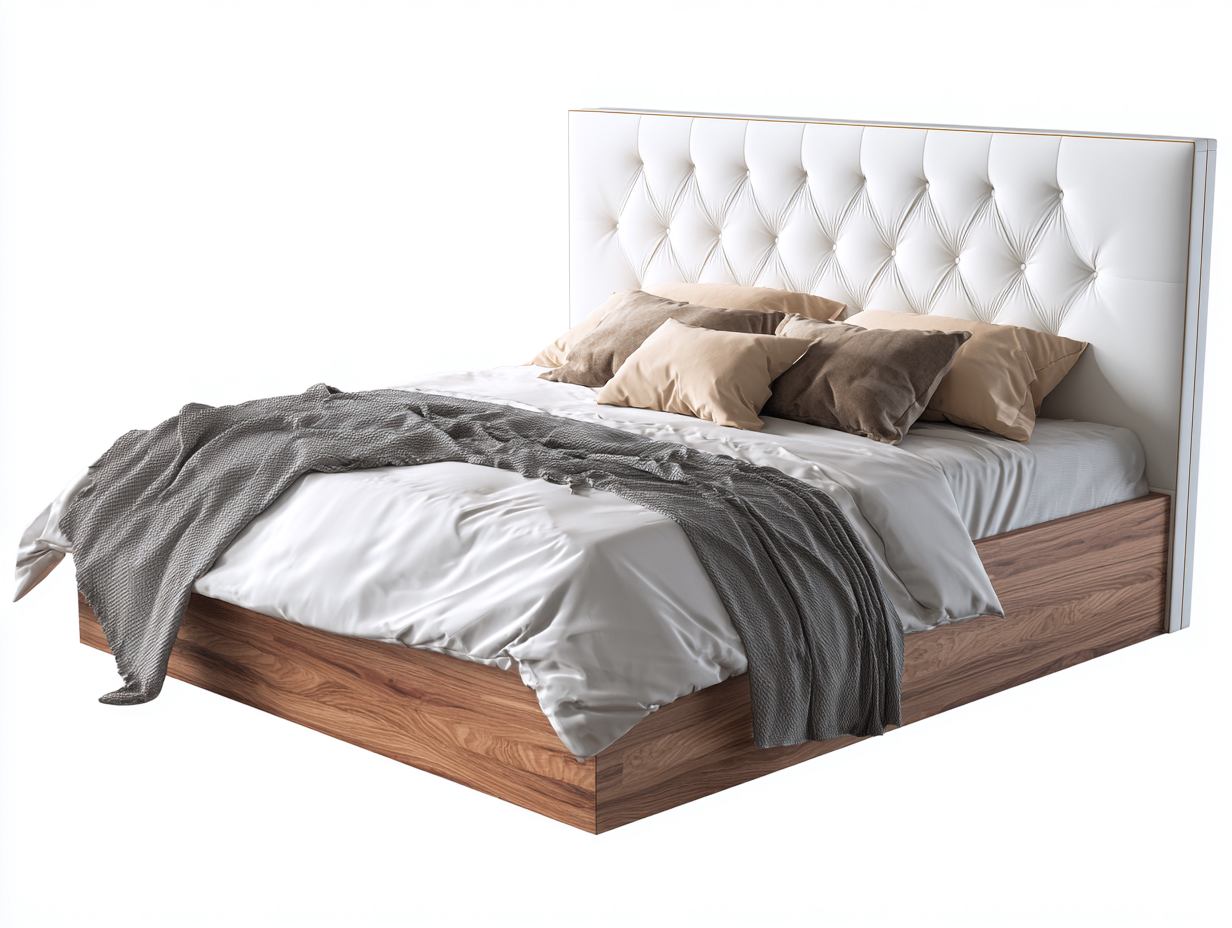 Letto matrimoniale - ecopelle-legno - 228 x 188 x 145 cm - bianco-noce - stile elegante-Ziriainterior