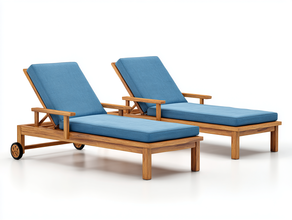 Lettino prendisole - Legno-Tessuto - 204x73x35 cm - Blu-Marrone - Stile da giardino-Ziriainterior