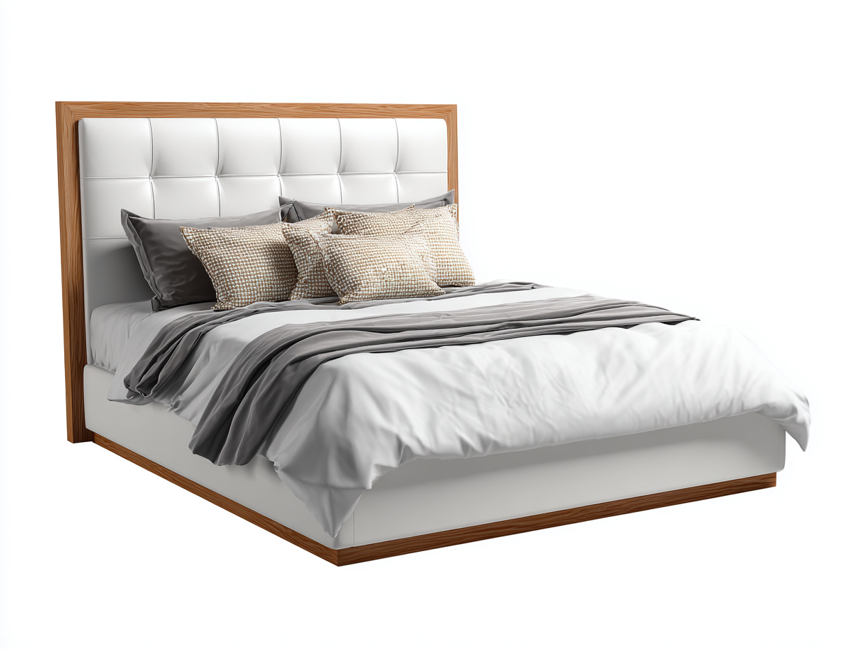 Letto matrimoniale - ecopelle-legno - 223 x 182 x 132 cm - bianco-rovere - stile contemporaneo-Ziriainterior