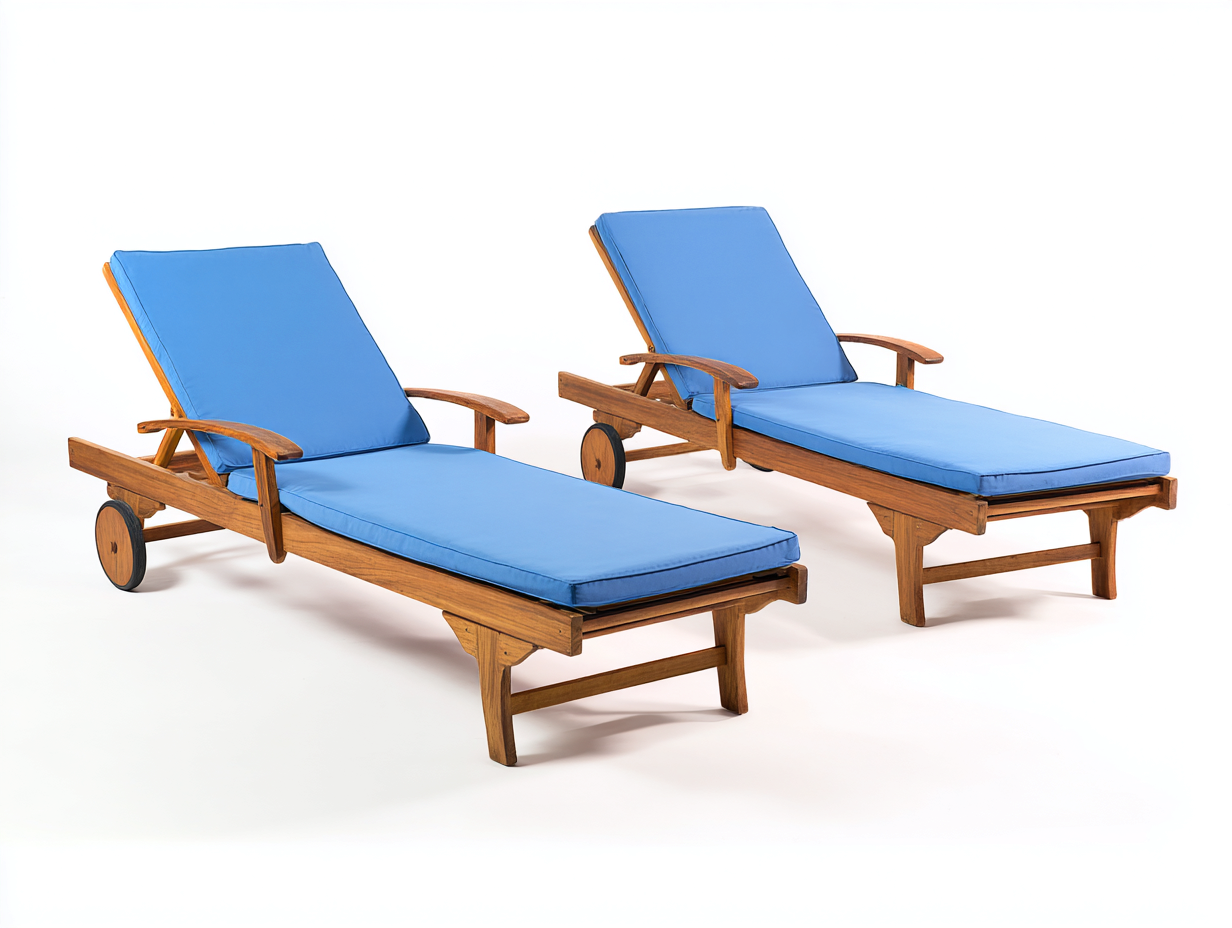 Lettino prendisole - Legno-Tessuto - 203x69x33 cm - Blu-Marrone - Stile da giardino-Ziriainterior