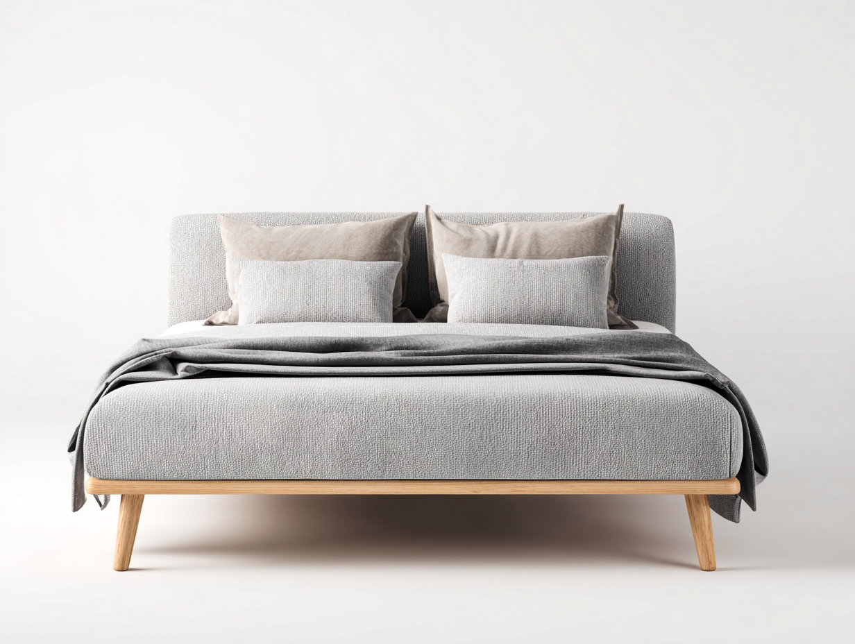 Letto matrimoniale - tessuto-legno - 218 x 178 x 101 cm - grigio chiaro - stile nordico-Ziriainterior