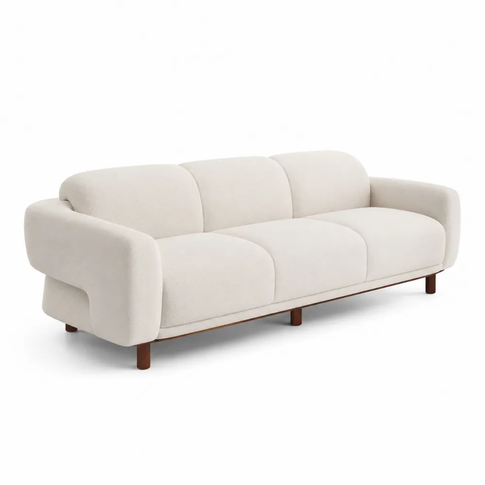 Dreisitzer-Sofa Wollgewebe Beige 210cm-Nestchiceu