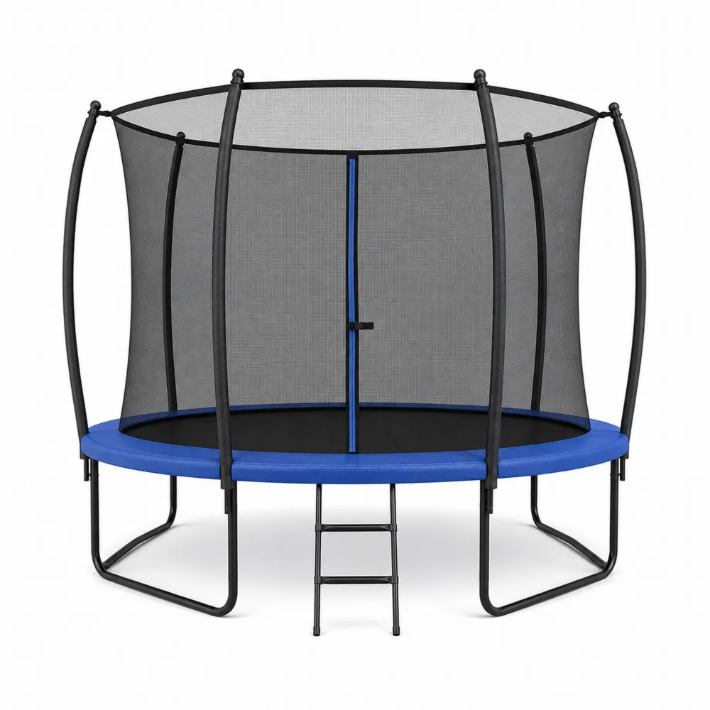 Rundes Trampolin mit Sicherheitsnetz und Leiter aus Stahl 305 cm Blau/Schwarz-Nestchiceu