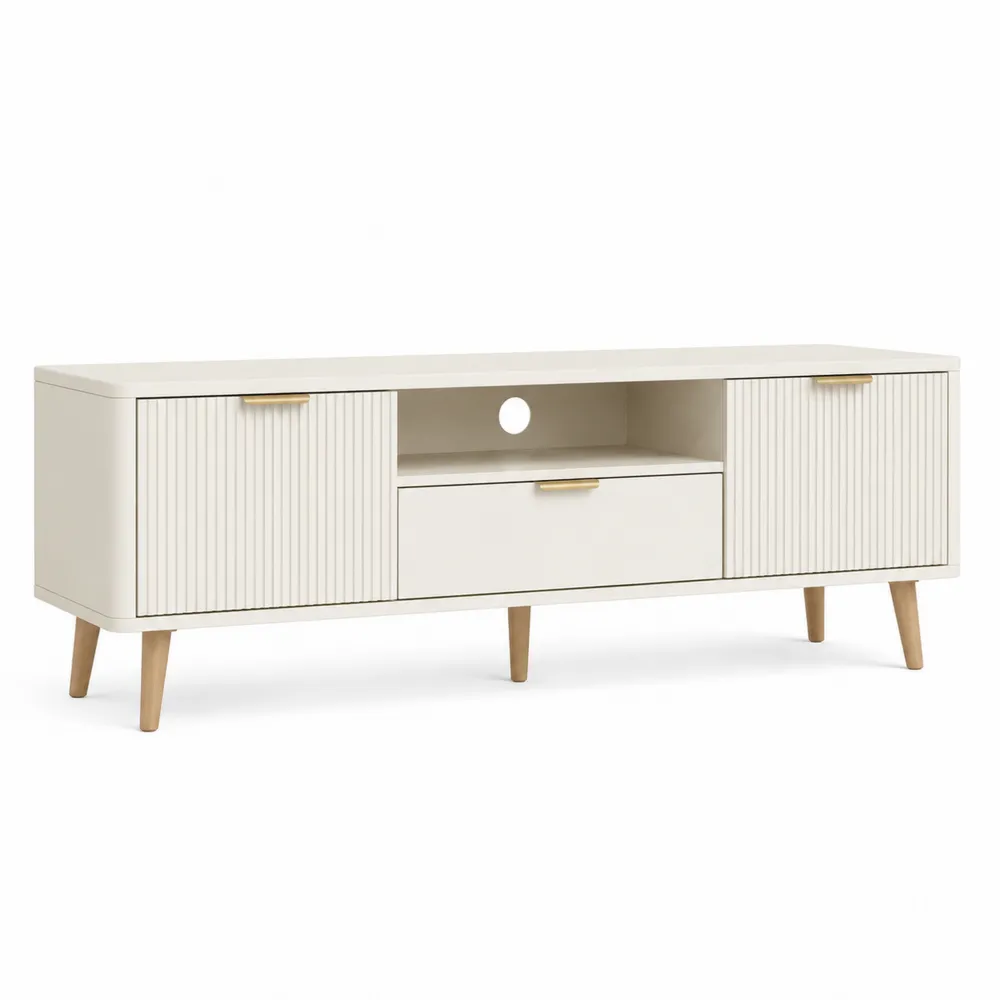 TV-Ständer mit 2 Türen und 1 Schublade MDF Holz Weiß 150x40x50 cm-Nestchiceu